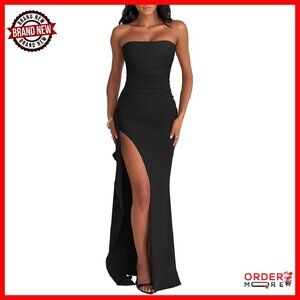 Strapless Maxi Dress High Split Bodycon Formal Evening Gown